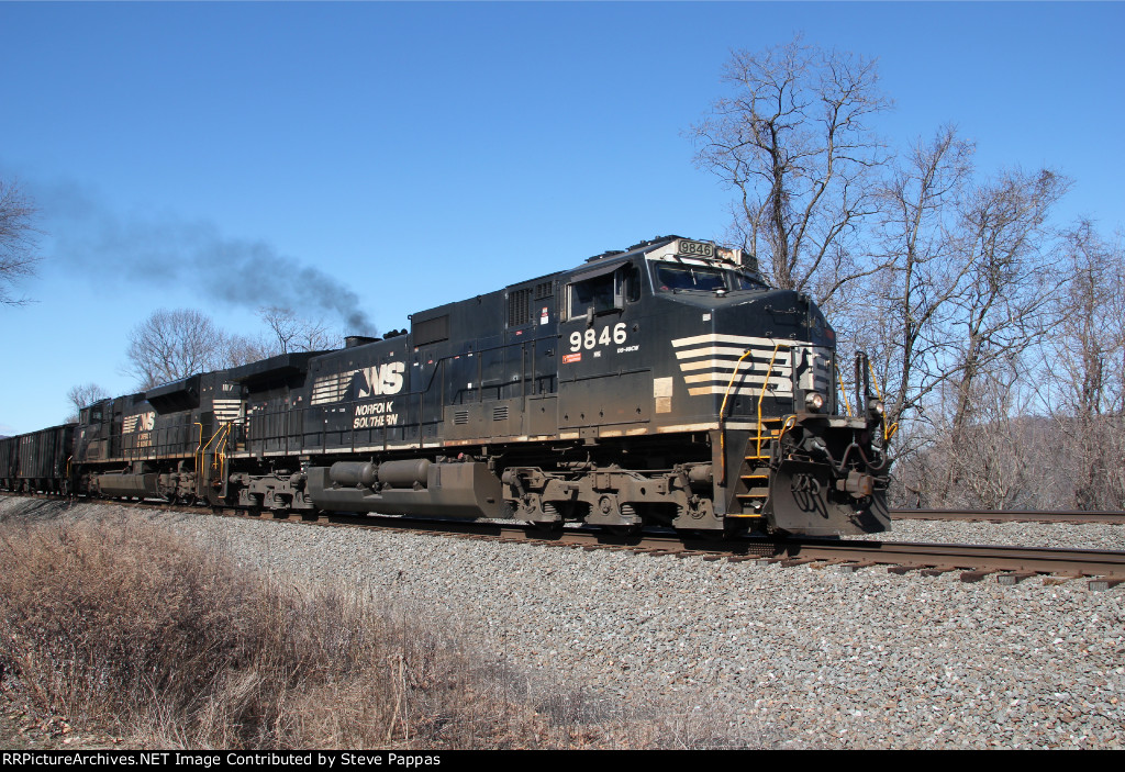 NS 9846 takes coal train 590 East at Cove PA, MP116